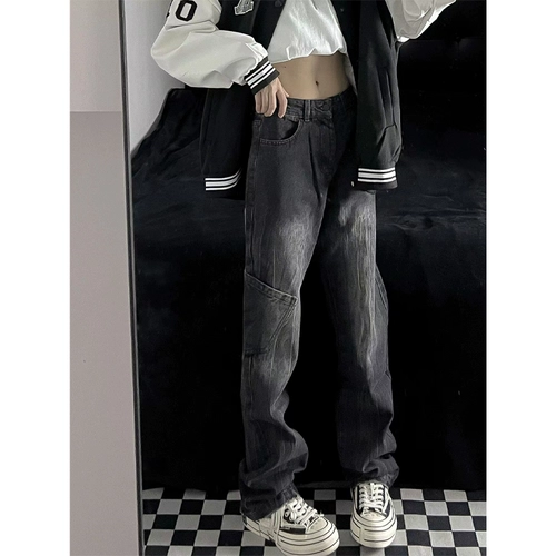 Ретро штаны, прямые свободные джинсы, в американском стиле, градиент