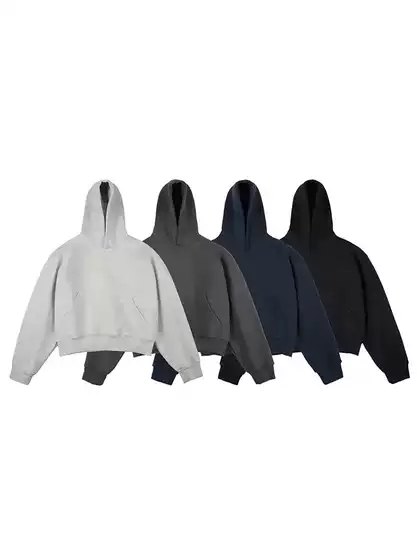 American Retro Short Hooded Sweatshirt for Men, Autumn and Winter Heavyweight Stiff Trendy Brand Cleanfit High-End Casual Jacket