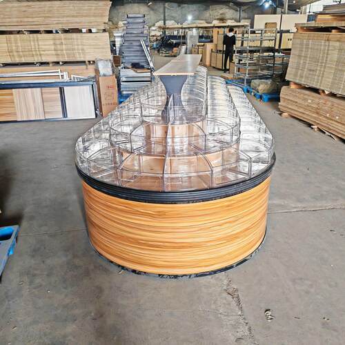 超市货架展示架顶板散货圆形中岛柜食品柜糖果饼干散装零食货架