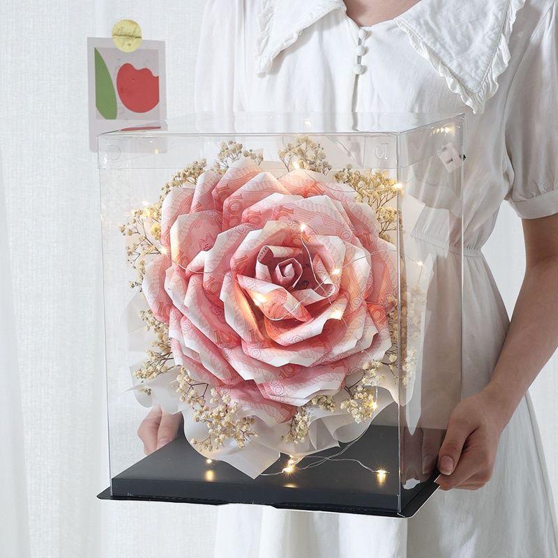 创意diy土豪花钱钱花束透明礼盒花艺包装纸材料包女友妇女节礼物