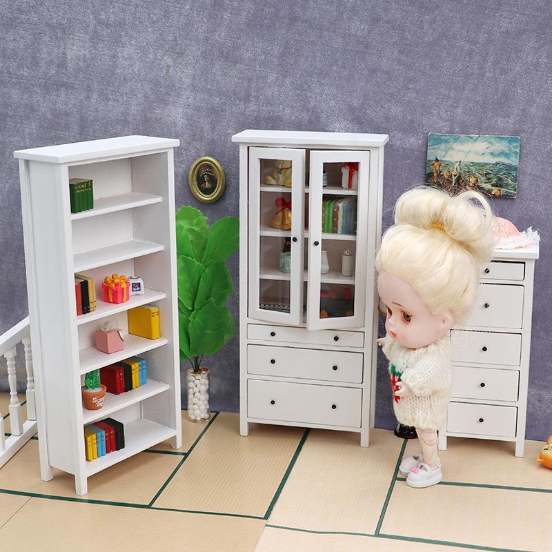 娃娃屋迷你家具模型10分微场景立式柜子diy白色ob11收纳柜书柜
