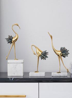 新中式轻奢水晶仙鹤摆件家居客厅室内酒柜装饰动物摆台工艺品