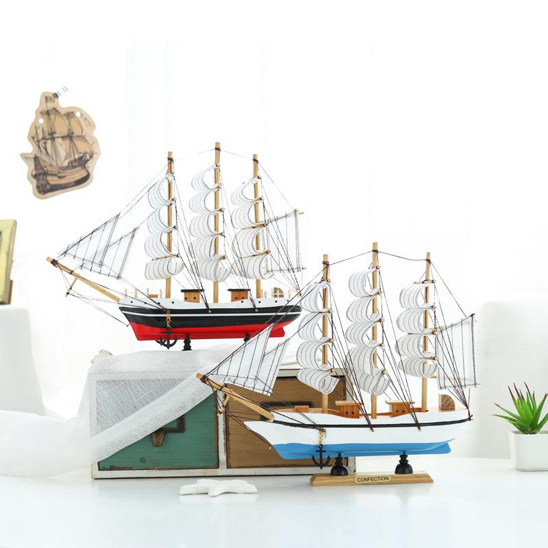 30cm实木摆件帆船模型办公室家居一帆风顺船地中海装饰品工艺品