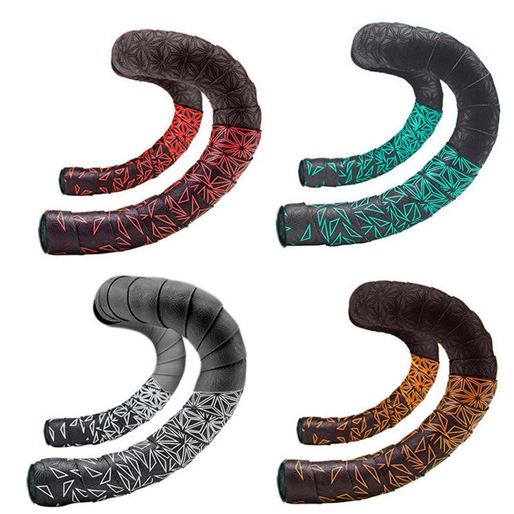 跨境菊花纹减震渐变色自行车把带公路车透气双色耐磨PU自行车把带