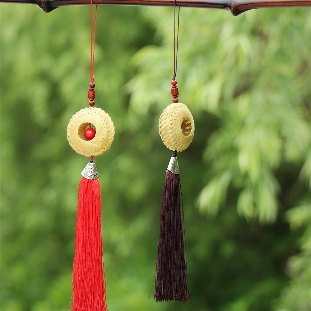 手工竹编车挂平安扣汽车挂件车内吊饰包挂高档创意摆件编织工艺品