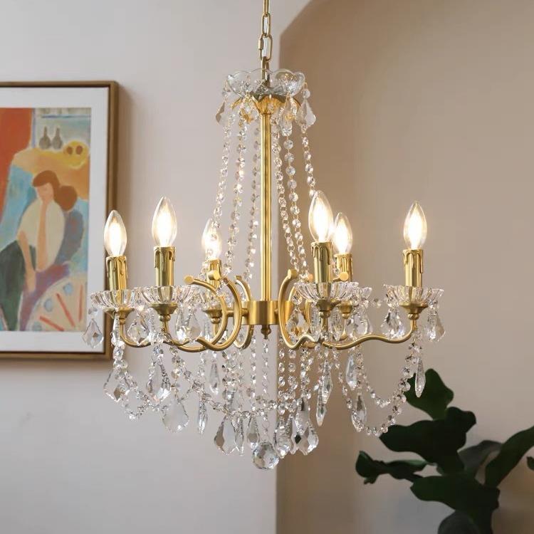 法式蜡烛吊灯中古客厅卧室复式楼梯餐厅灯美式水晶2024年新款灯具