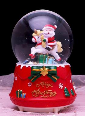 新款圣诞节发光水晶球圣诞木马雪人老人音乐盒玻璃球桌面摆件礼物