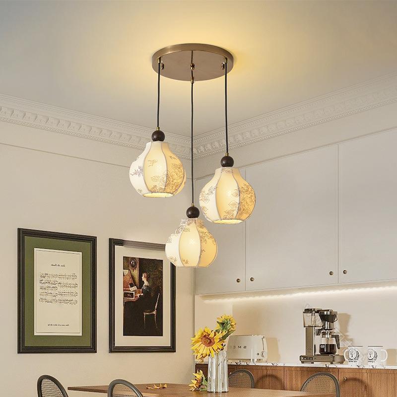 法式中古风餐厅3头吊灯美式高档餐厅吧台前台茶室卧室布艺小吊灯