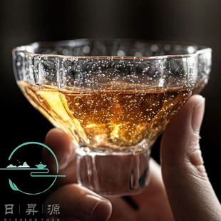 水晶玻璃茶杯纯手工星空小花朵八角家用女生清酒杯气泡主人杯 日式