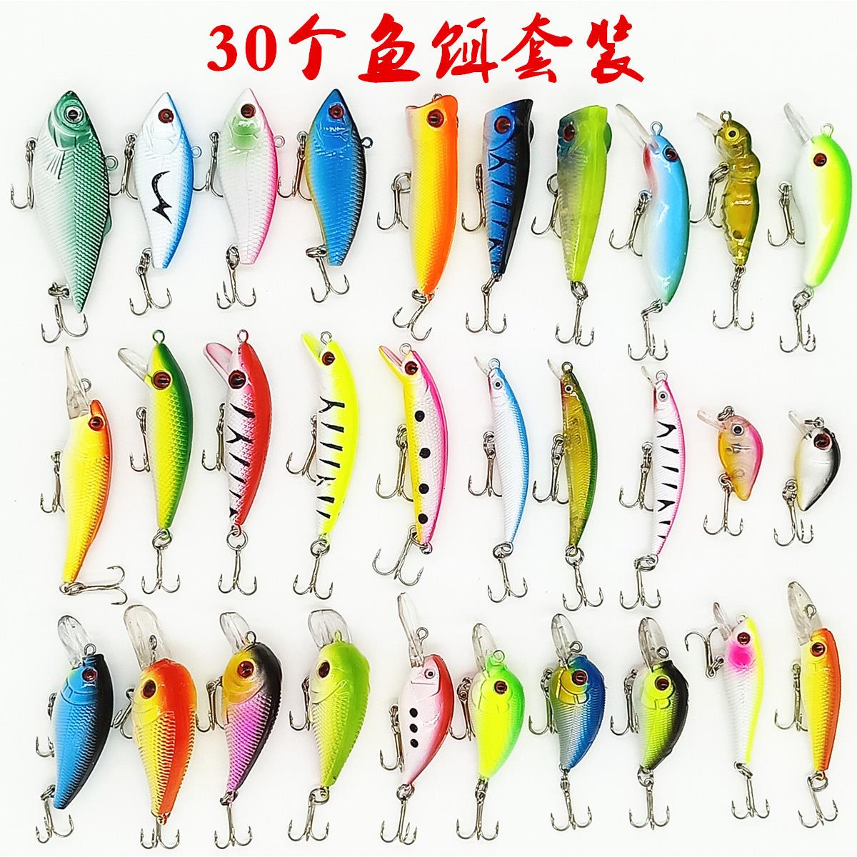 30个塑料鱼路亚饵套装 米诺波爬铅笔昆虫VIB硬饵假饵拟饵组合渔具