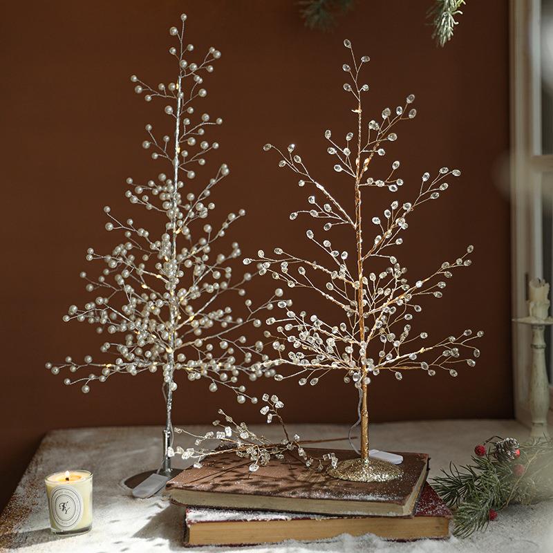 ins亚克力水晶圣诞树小号摆件珍珠藤条插枝橱窗桌面装饰场景布置