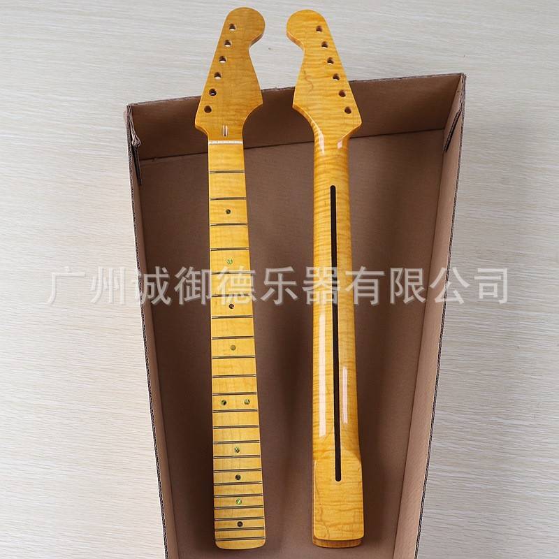 ST6弦22品虎纹琴颈黄加枫亮光琴柄电吉他琴颈配件组装DIY