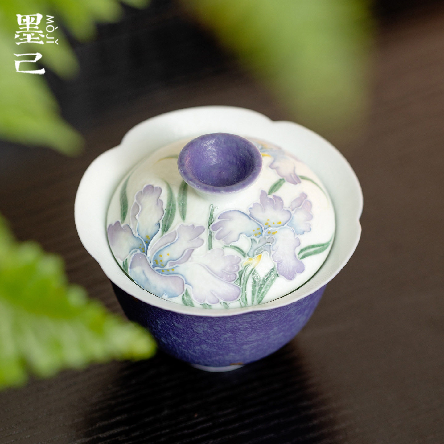 墨己火石红暮云紫手绘鸢尾花仿古陶瓷家用盖碗功夫茶具花口泡茶碗,餐饮具,盖碗,淘宝优惠券,粉丝福利购,淘宝优惠卷