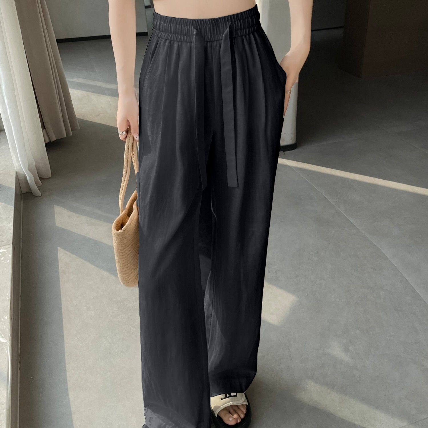 时尚小个子窄版冰丝阔腿裤女新款夏季薄款高腰垂感凉凉休闲直筒裤,女装/女士精品,大码裤装,淘宝优惠券,粉丝福利购,淘宝优惠卷