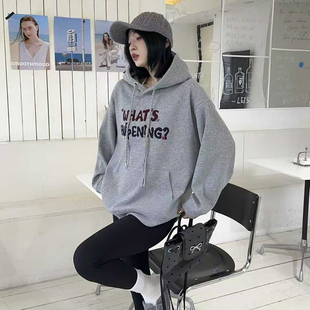 韩版 字母印花连帽卫衣女宽松显瘦休闲百搭上衣