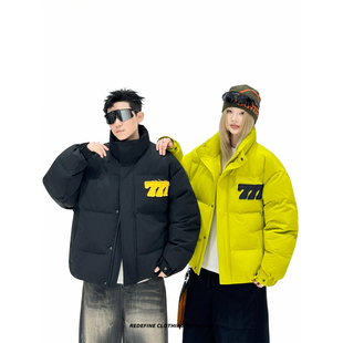 潮牌数字印花立领棉服男女宽松休闲保暖面包服外套