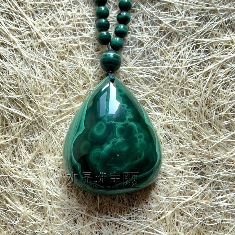 正品天然孔雀石吊坠项坠毛衣项链男女孔雀石白水晶珠链油画般纹理