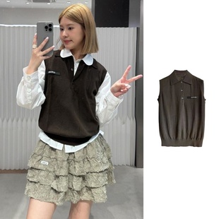 背心 老钱风POLO领皮牌无袖 miu系针织上衣 含31.5%绵羊毛 24秋冬