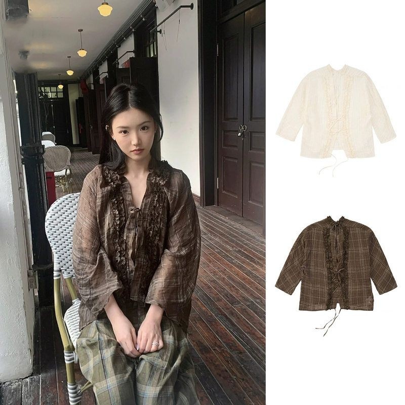 亚麻面料系带休闲长袖衬衣