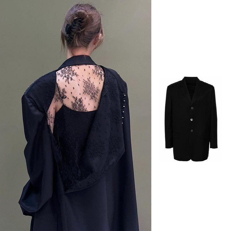 重工长袖外套小众蕾丝宽松透视