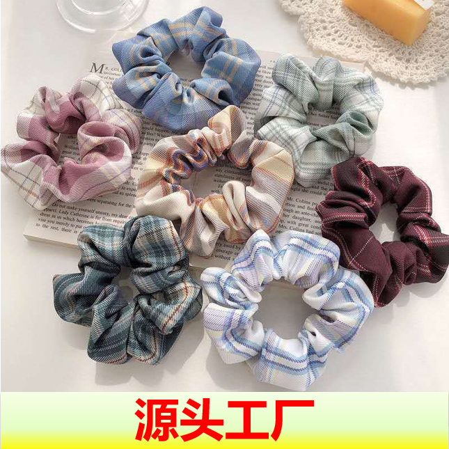 布艺丸子头大肠圈发圈格子扎头发