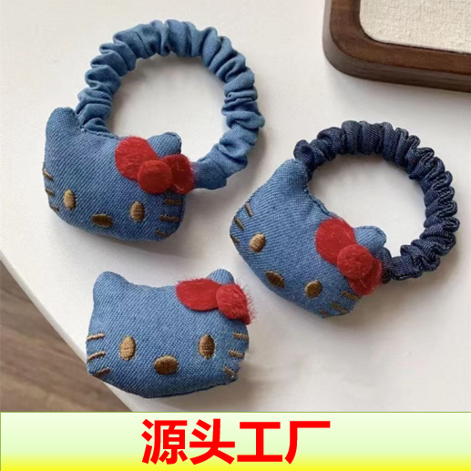 可爱复古牛仔KT猫发圈胸针发夹发