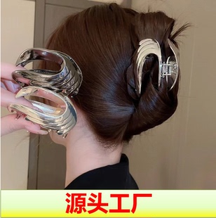 新款天使之翼金属触角发夹高级感盘发异型抓夹发饰后脑勺鲨鱼夹子