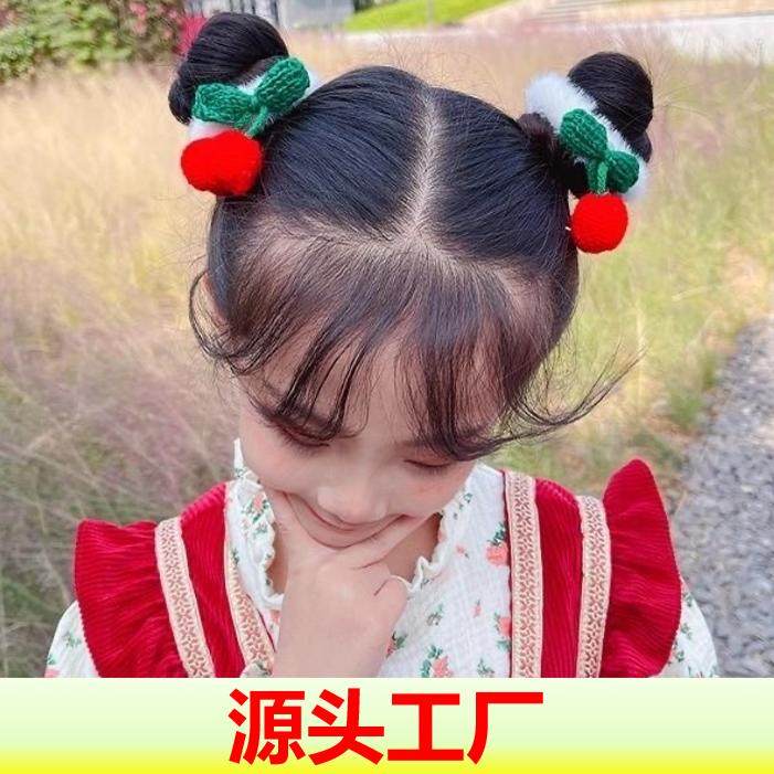 毛线针织樱桃发夹可爱甜美刘海夹儿童学生饰品侧边手工编织樱桃夹