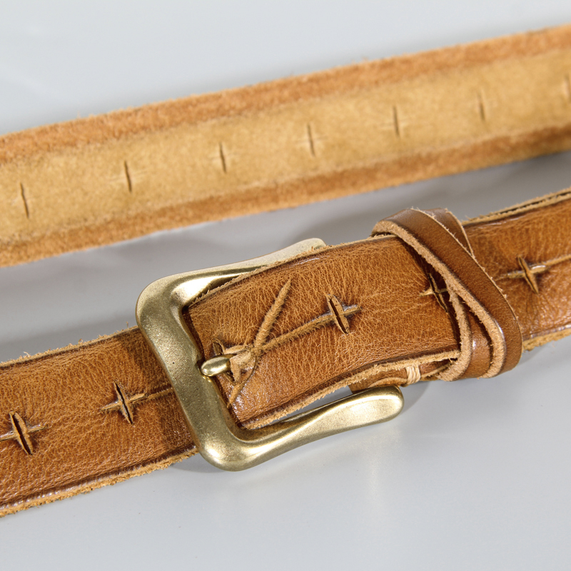 女软头层牛皮铜扣复古细款男皮带