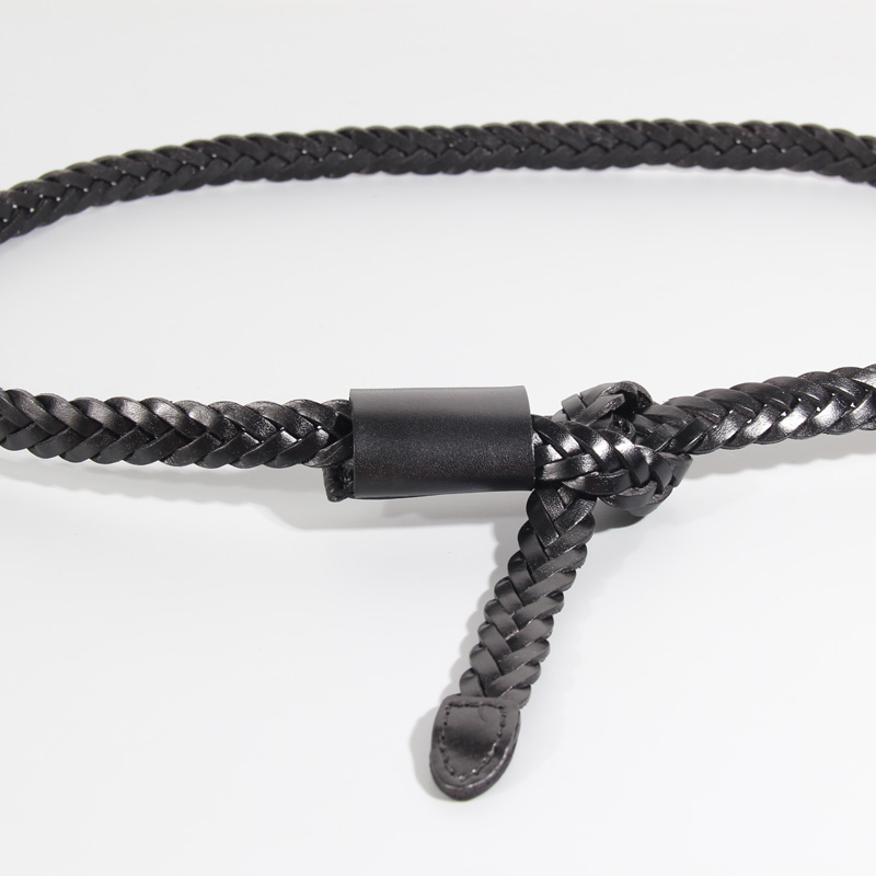 细编织装饰小皮带女真皮打结配大衣裙子头层纯牛皮腰封窄腰带软潮