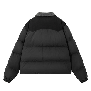 平铺 2025冬季男士90白鸭绒羊羔毛翻领拼接羽绒服 A299 P265 黑图片