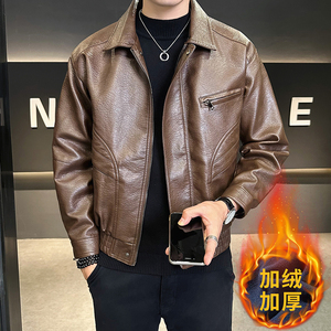 模特男士机车加绒皮衣PU皮夹克 6020 （8020加绒款） P145 黑色图片