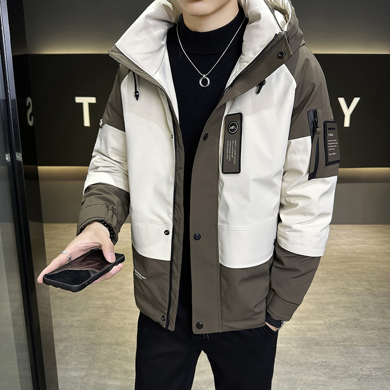 模特店主风2025标90白鸭绒连帽工装羽绒服986P330卡其，男装羽绒服，电商D227