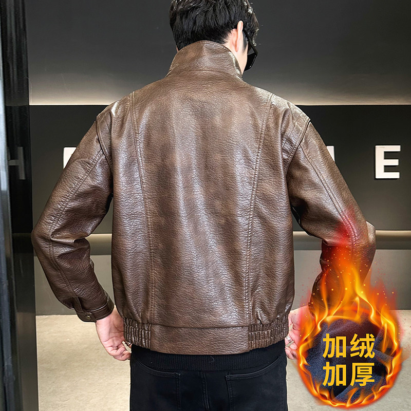 模特男士机车加绒皮衣皮夹克外套6016-1（6016加绒款）P145黑色,男装皮衣,电商D227