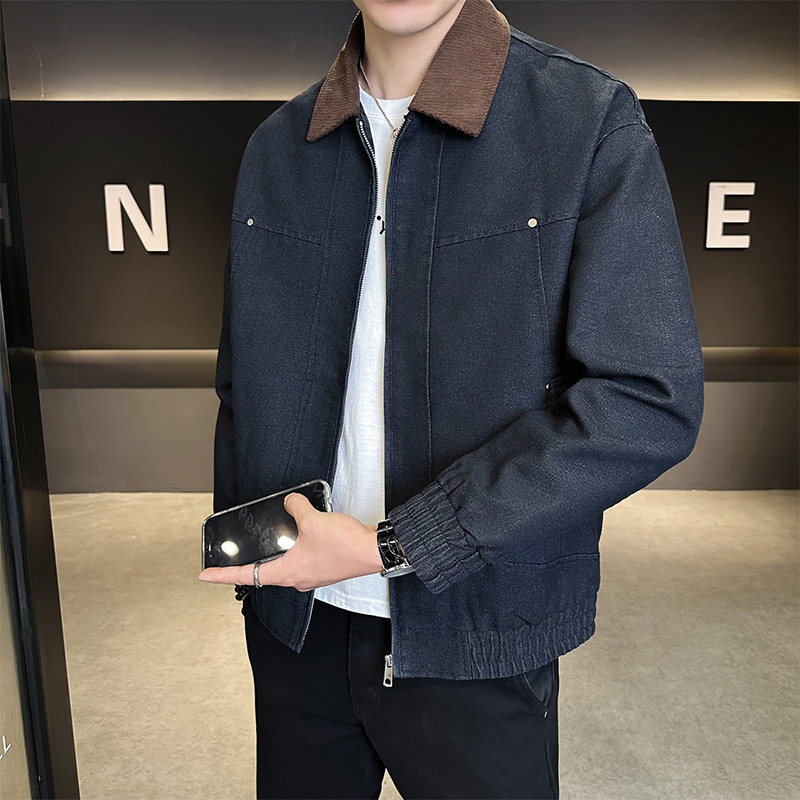 模特2026年春装翻领长袖夹克外套25602P120黑色，男装夹克，电商D227