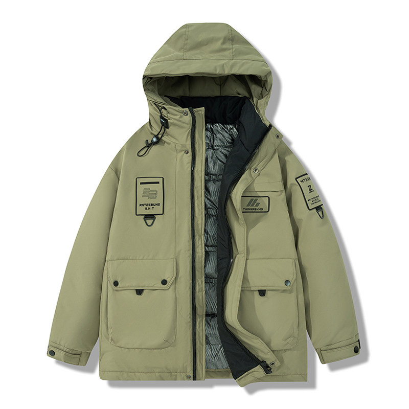 平铺2024中长款羽绒服连帽工装户外冲锋衣8029-1P195米白,男装羽绒服,电商D227