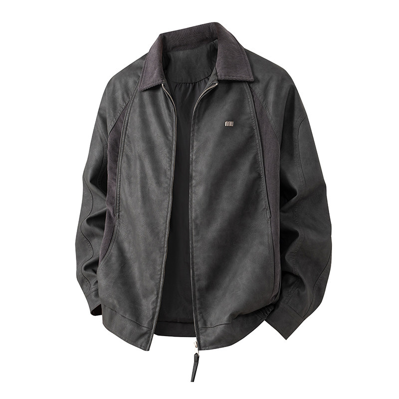 平铺2025年秋装男士机车皮衣PU皮夹克外套25619P140黑色，男装夹克，电商D227