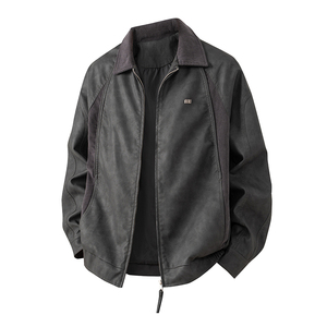 平铺 2025年秋装男士机车皮衣PU皮夹克外套 25619 P140 黑色,男装夹克,电商D227