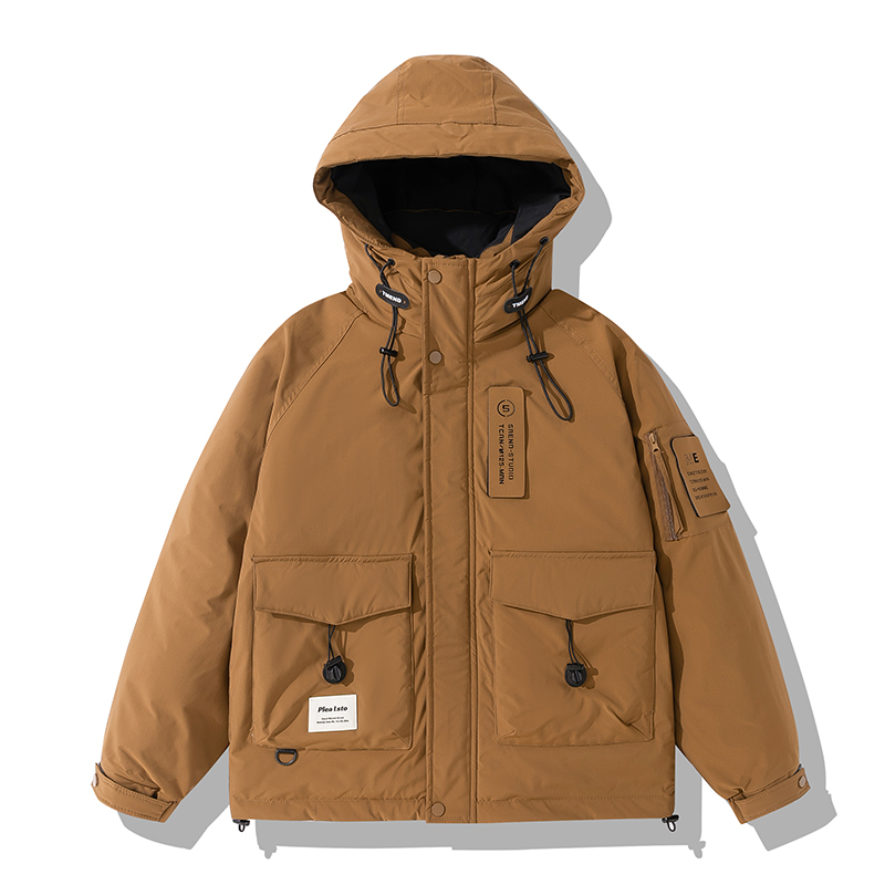 平铺2025羽绒服男士连帽工装冲锋衣外套2379P185卡其，男装夹克，电商D227