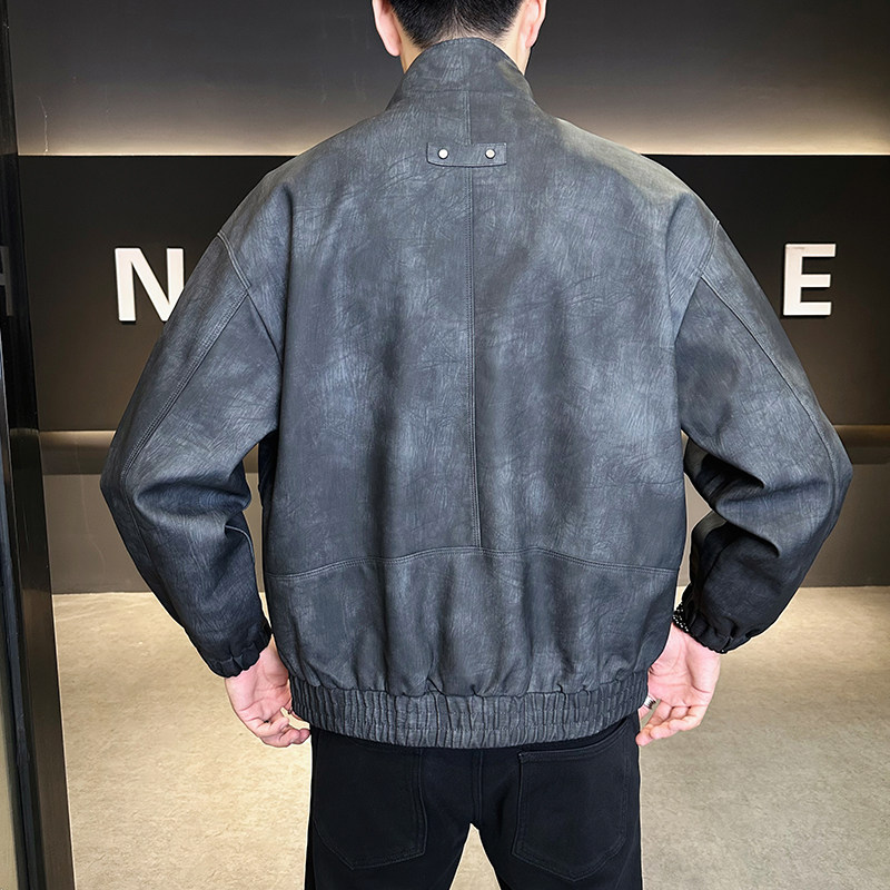 模特2025年秋装男士机车皮衣PU皮夹克外套25603P140黑色,男装皮衣,电商D227