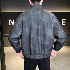 模特 2025年秋装男士机车皮衣PU皮夹克外套 25603  P140 黑色图片
