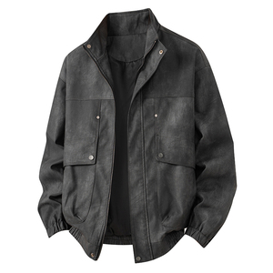 平铺 2025年秋装男士机车皮衣PU皮夹克外套 25603 P140 黑色,男装夹克,电商D227