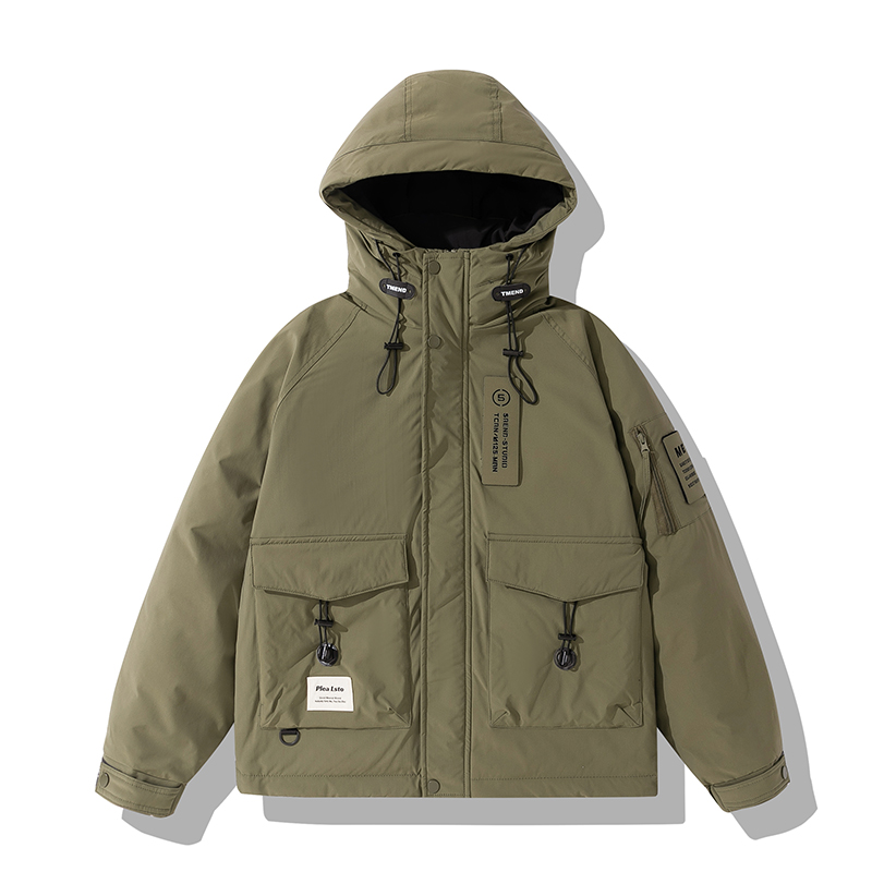 平铺2025羽绒服男士连帽工装冲锋衣外套2379P185绿色，男装夹克，电商D227