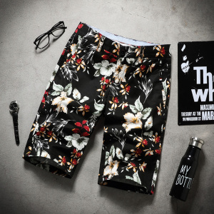 平铺 2023 纯印花色短裤 中裤 沙滩裤 五分裤 1935 P55 黑色,男装休闲裤,电商D227