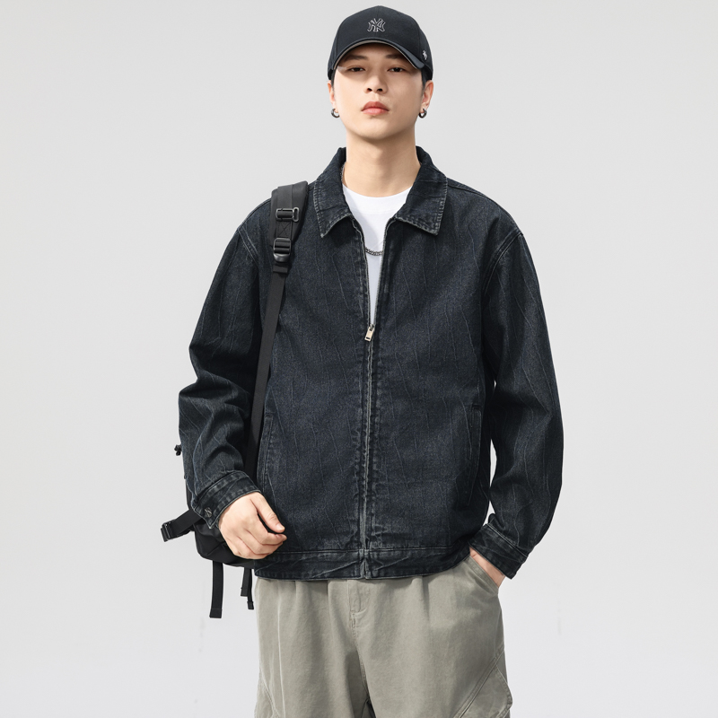2025秋季新款水洗提花牛仔夹克美式潮牌痞帅牛仔外套男士潮流