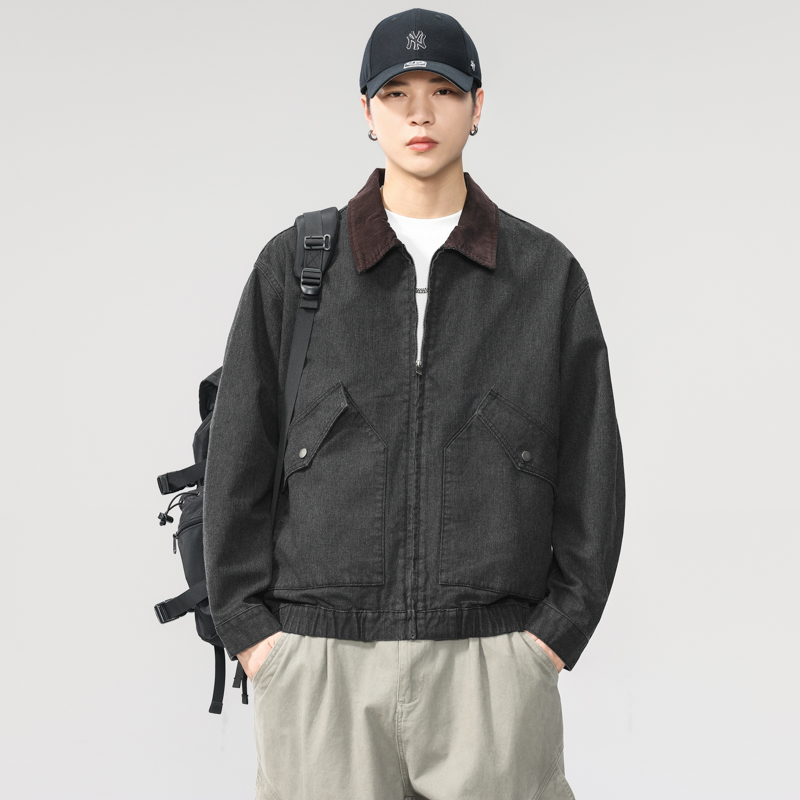 2025秋季美式高端棉麻巴恩风工装外套宽松潮牌翻领夹克新款时尚