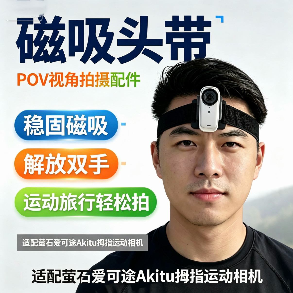 适配萤石爱可途Akiitu拇指运动相机磁吸头带第一人称POV视角 配件