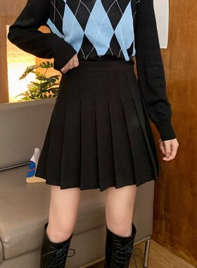 D99136毛呢百褶裙女大码短裙子胖mm遮肚显瘦梨型身材高腰a