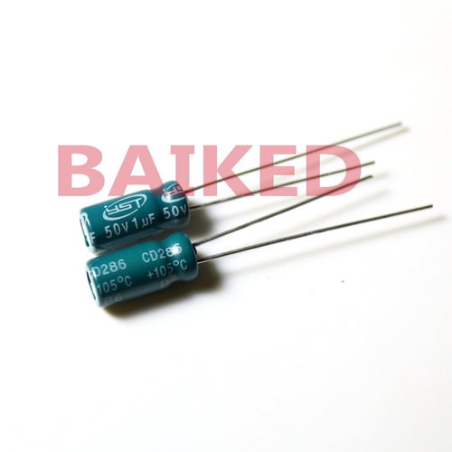 DIP插件铝电解电容 CD286 +105 YST 50V 1UF 墨绿色 5X11 5*11MM