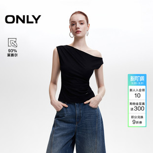 露肩纯色无袖 含莱赛尔气质斜肩修身 上衣T恤女 新款 ONLY2026春季